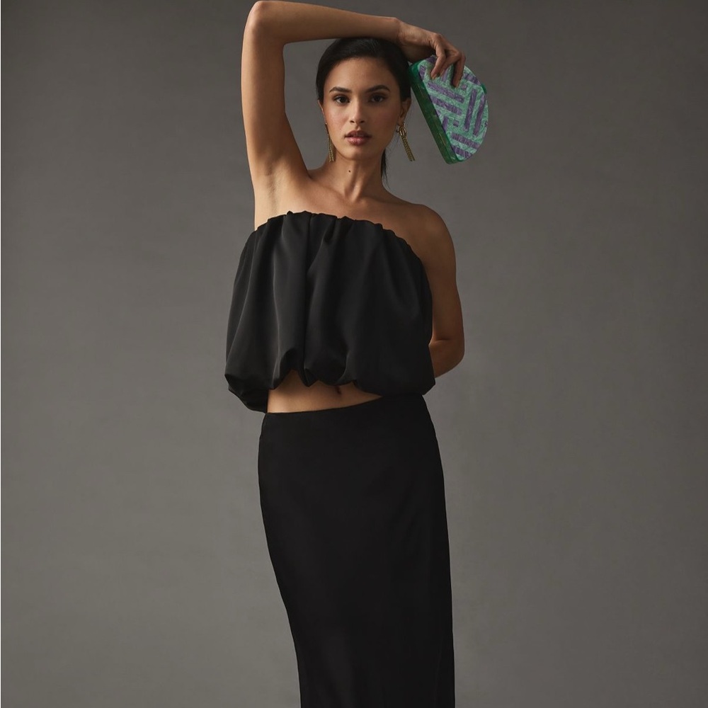 Anthropologie black satin tube bubble top size XL